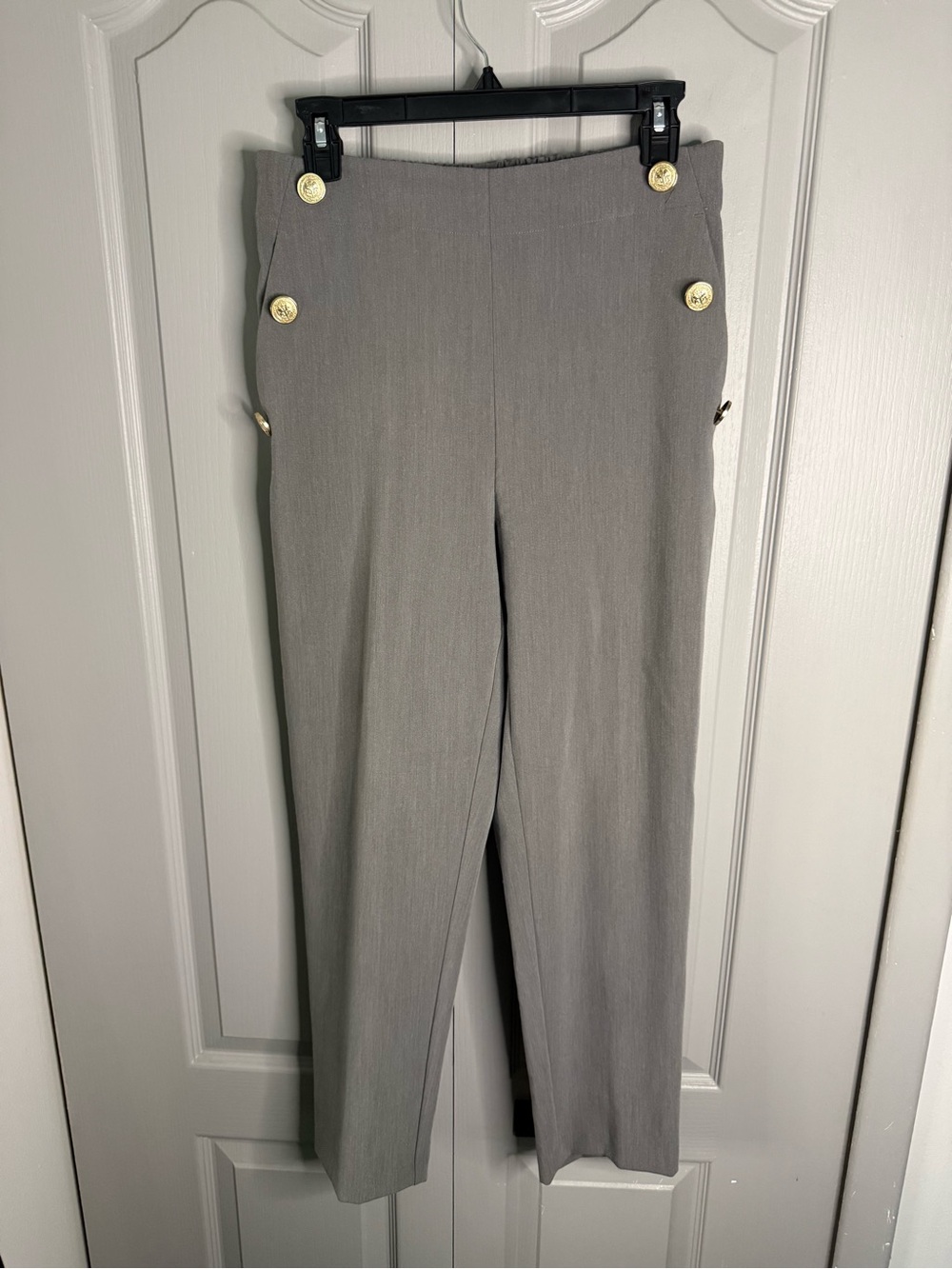 Zara Gray Straight-Leg Trousers with Gold Buttons